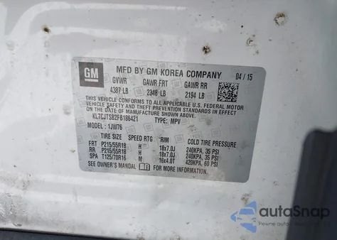 2015 Chevrolet Trax Ltz z USA, uszkodzony, nr VIN KL7CJTSB2FB186421